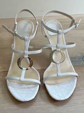 Dior T-strap sandals in white quilted leather and iconic circular logo hardware